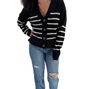 SANCTUARY Sweater Size XL Kelly Stripe Cardigan Black White NEW Classic